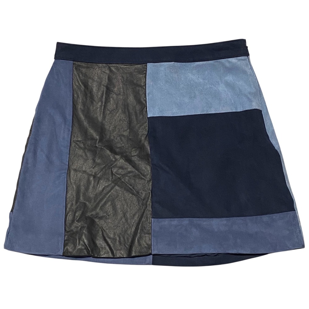 Abercrombie & Fitch Blue Patchwork Faux Leather Suede A-Line Mini Skirt Size 6